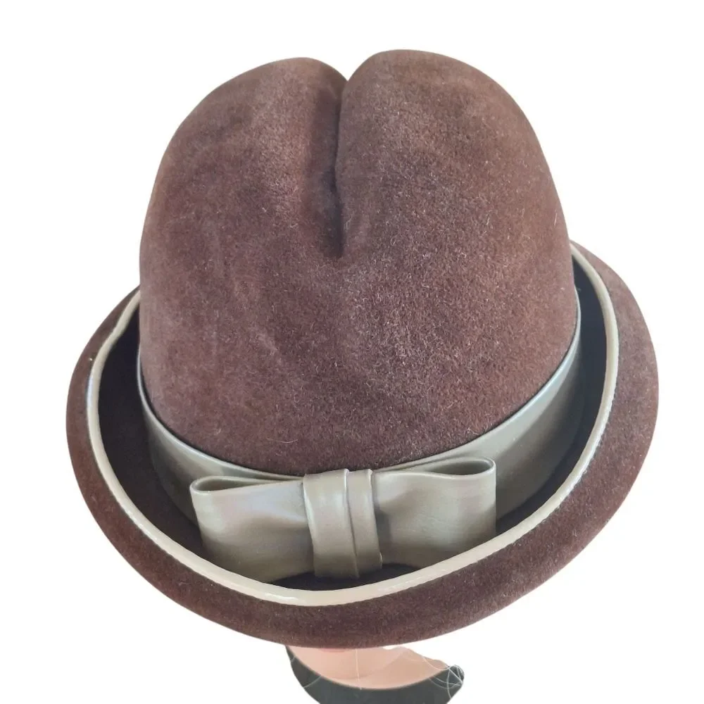 Vintage Italian Made Wool Hat Elegant Rolled Brim Brown Fedora Corona Lou Fox